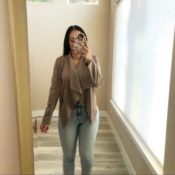 VIGOSS Asymmetrical Faux Suede Jacket Taupe - Picture 4 of 6